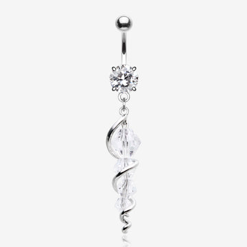 Swirly Sparkle Spiral Chandelier Belly Button Ring-Clear Gem